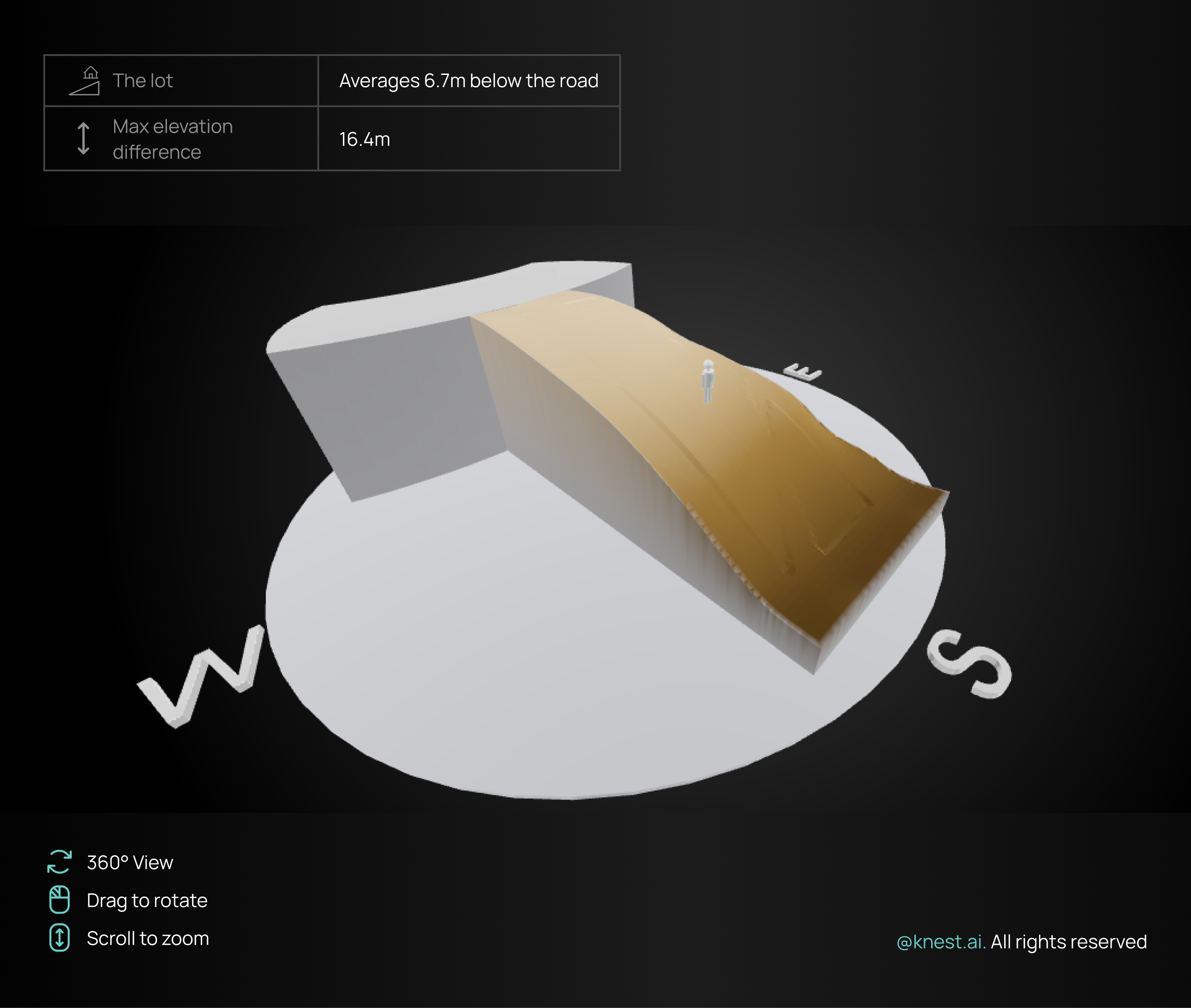 Interactive 3D land model showing property slope, elevation differences and site analysis for Australian home buyers
